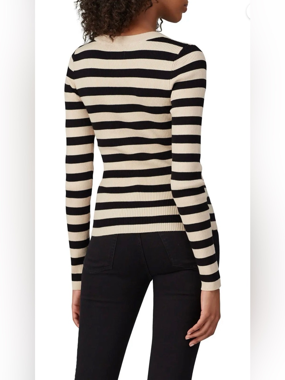The It Girl Top Current/Elliott Black & Cream stripe long sleeve ribbed sweater - Picture 3 of 7